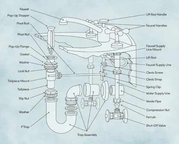 Diagrama de las partes del lavabo.
